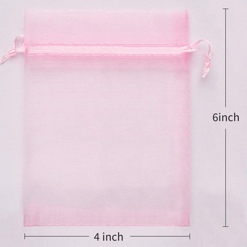 Akstore 100PCS 4x6inch (10x15cm) Drawstring Organza Jewelry Favor Pouches Wedding Party Festival Gift Bags Candy Bags (Pink) - Image 2
